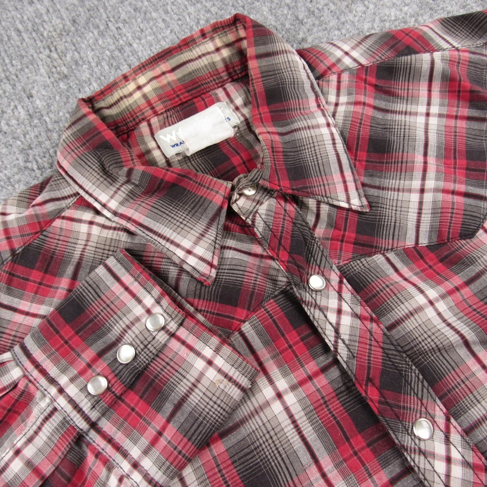 Vintage Wrangler Wrancher Shirt Mens XL Red Plaid Pearl Snap Western Long Sleeve